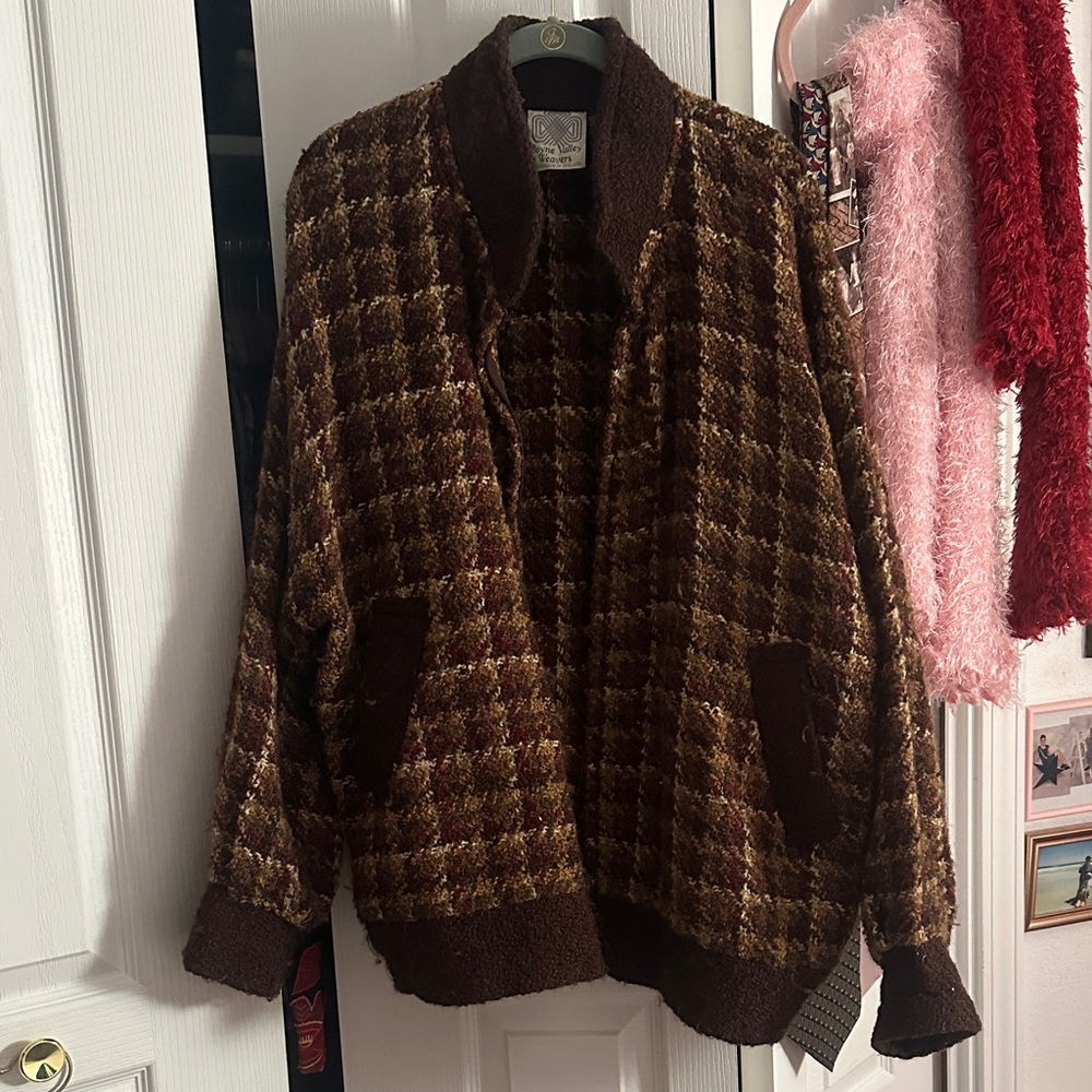 Cozy Brown Checkered Bomber Jacket